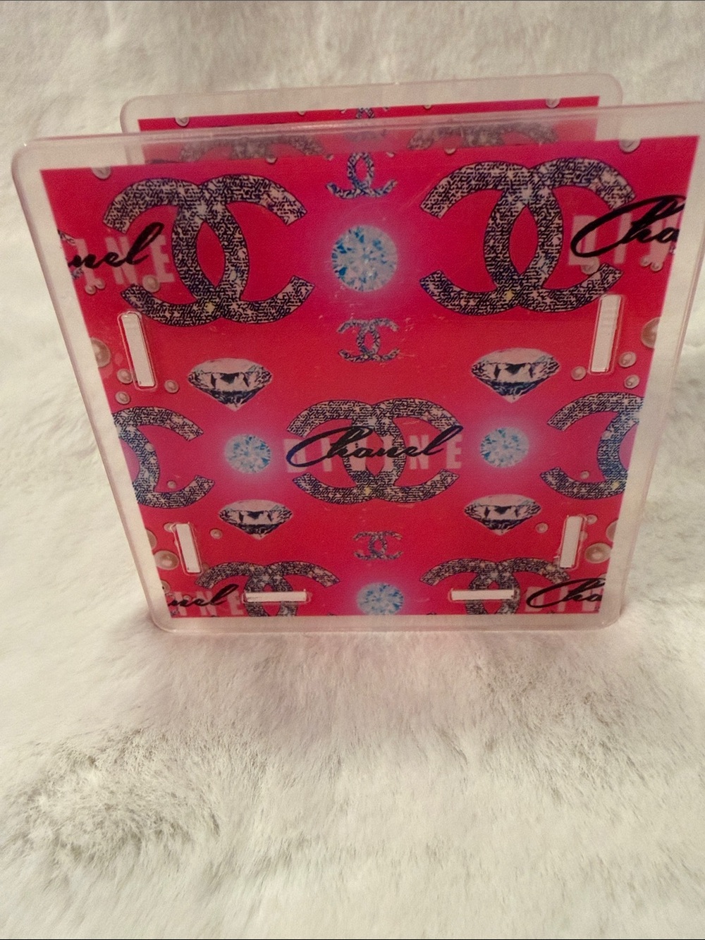 NWOT Pink Logo-Print Acrylic Makeup Brush Holder